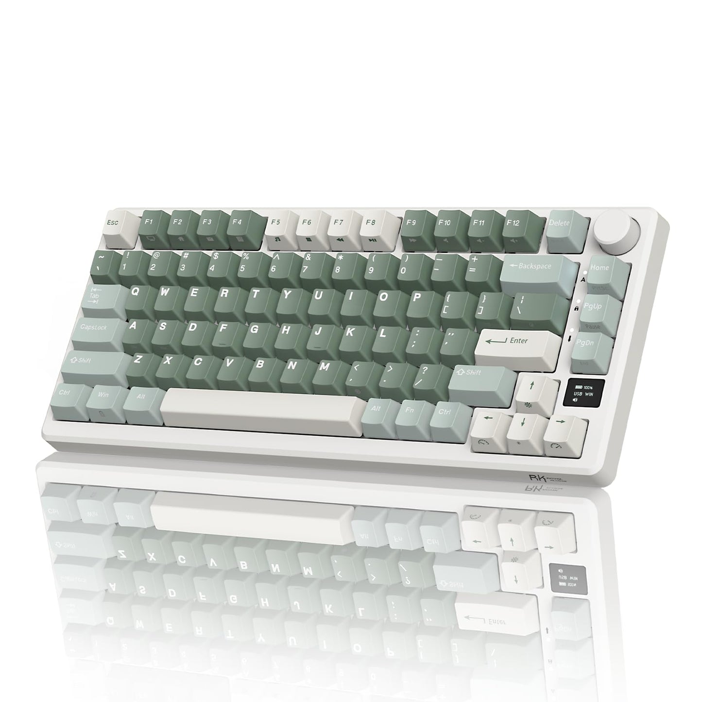 RK ROYAL KLUDGE M75 Wireless Mechanical Keyboard 2.4Ghz/BT5.1/USB-C Gaming Keyboard 75% Layout 81 Keys Gasket Mount with OLED Display & Knob RGB Backlight Hot-Swappable Viridian Switch  Green