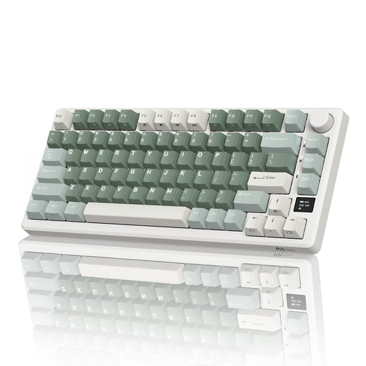 RK ROYAL KLUDGE M75 Wireless Mechanical Keyboard 2.4Ghz/BT5.1/USB-C Gaming Keyboard 75% Layout 81 Keys Gasket Mount with OLED Display & Knob RGB Backlight Hot-Swappable Viridian Switch  Green