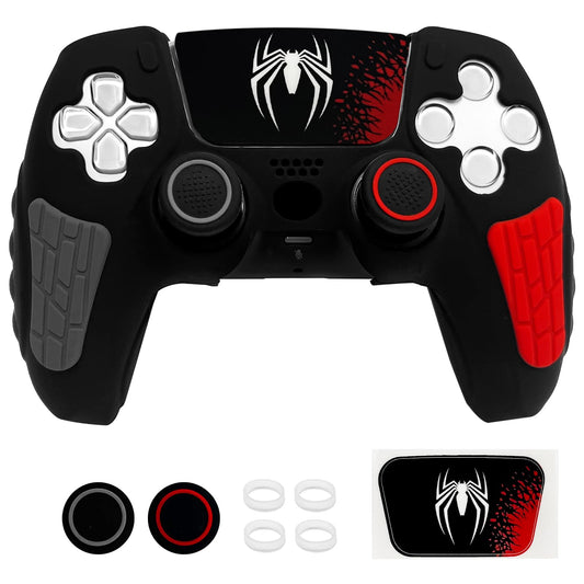 HLRAO Black Anti Slip PS5 Controller Skin Set Soft Protective Controller Cover Case for PlayStation 5/Slim/Pro Control with Touch Pad Stickers and 2 Thumb Grip Caps