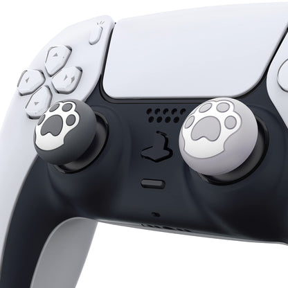 PlayVital Cat Paw Thumb Grip Caps for PS5/4, Xbox Series X/S, Switch Pro - Silicone Analog Stick Covers in Gray & Light Gray