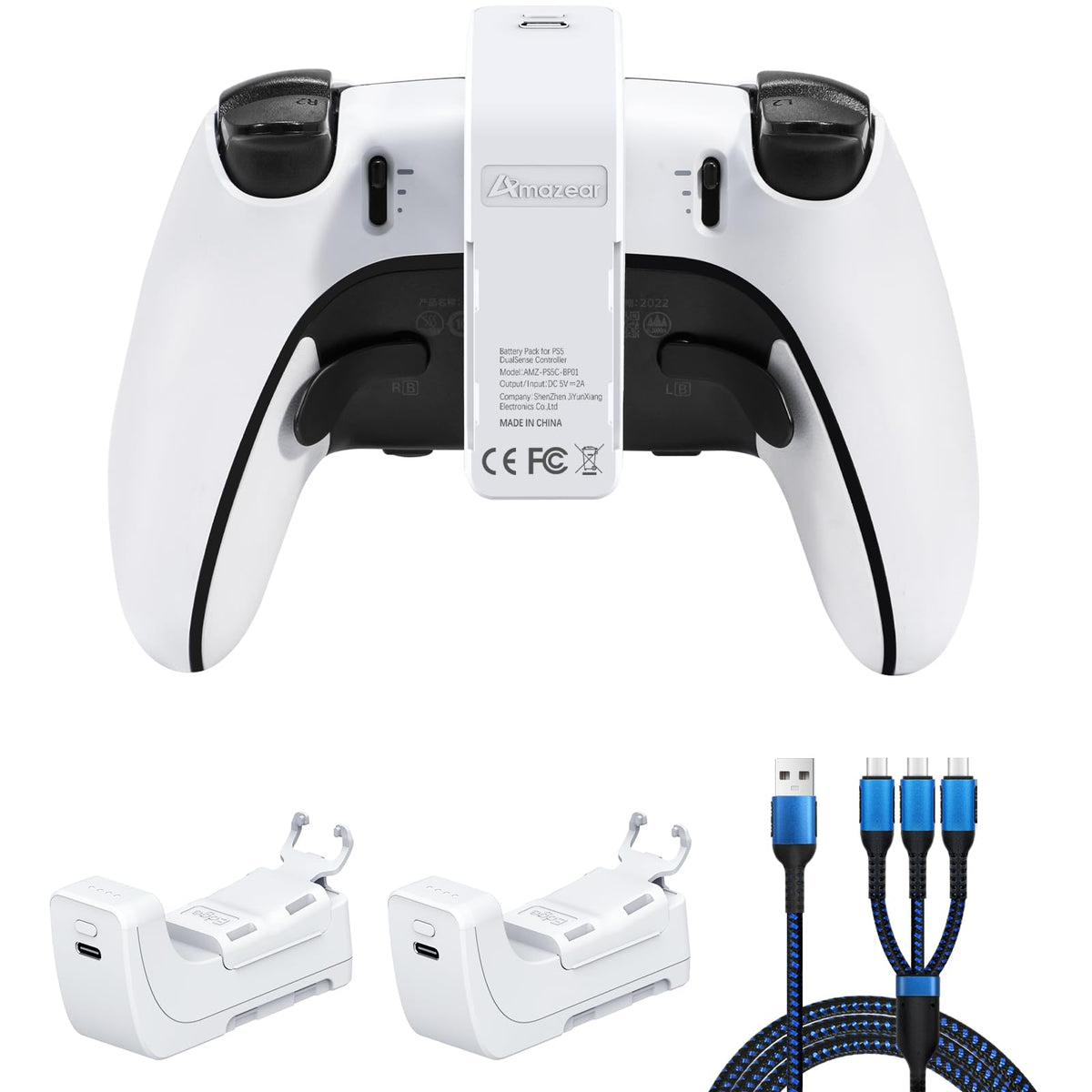 AMAZEAR Battery Pack Compatible with PlayStation 5 DualSense Controllers (2 Pack)  PS5 Accessories 3000mAh Fast Charging Wireless Charger  Rechargeable Extra Gaming Life for Dual Sense and Edge  White