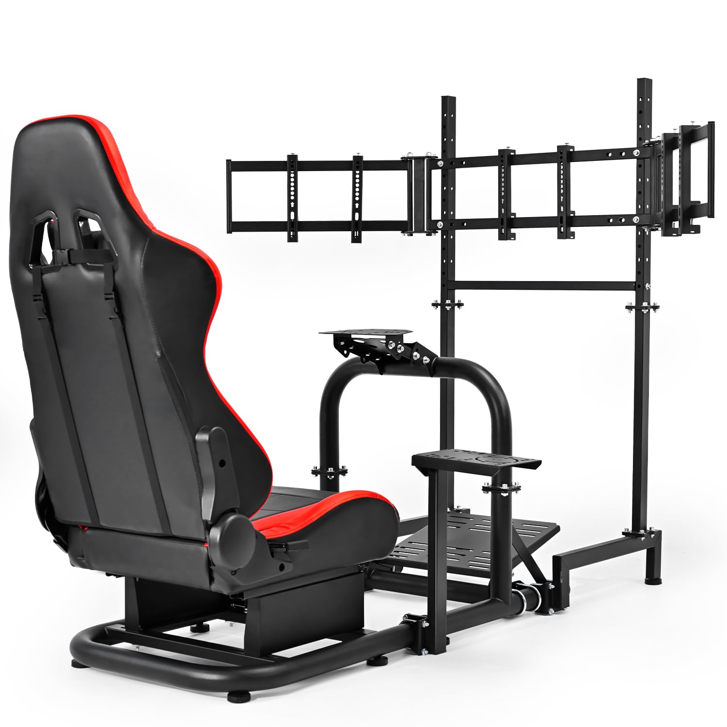 Dardoo Racing Simulator Cockpit with Triple Monitor Stand, Red Seat, G923 Model, 50mm Round Tube