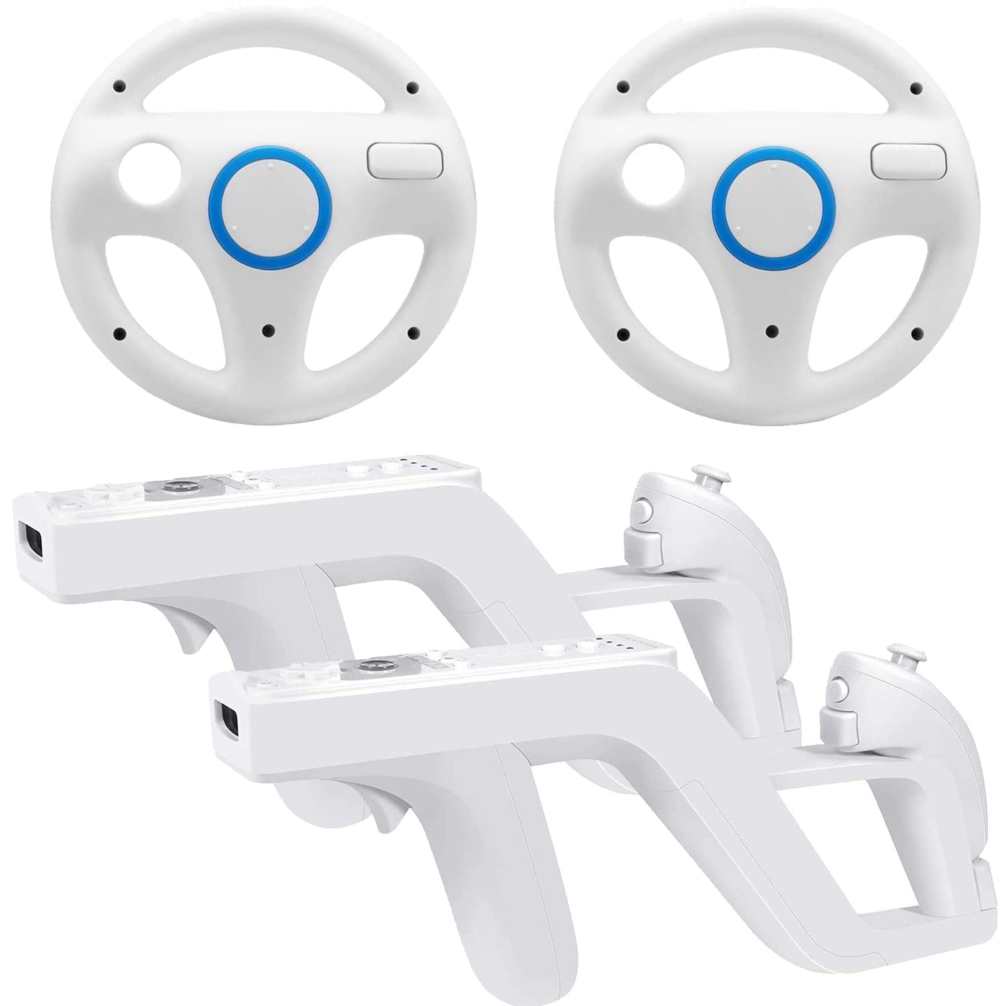 Arrocent Steering Wheel and Zapper Gun Set Compatible with Wii Wii U Remote (Pack of 2  White)