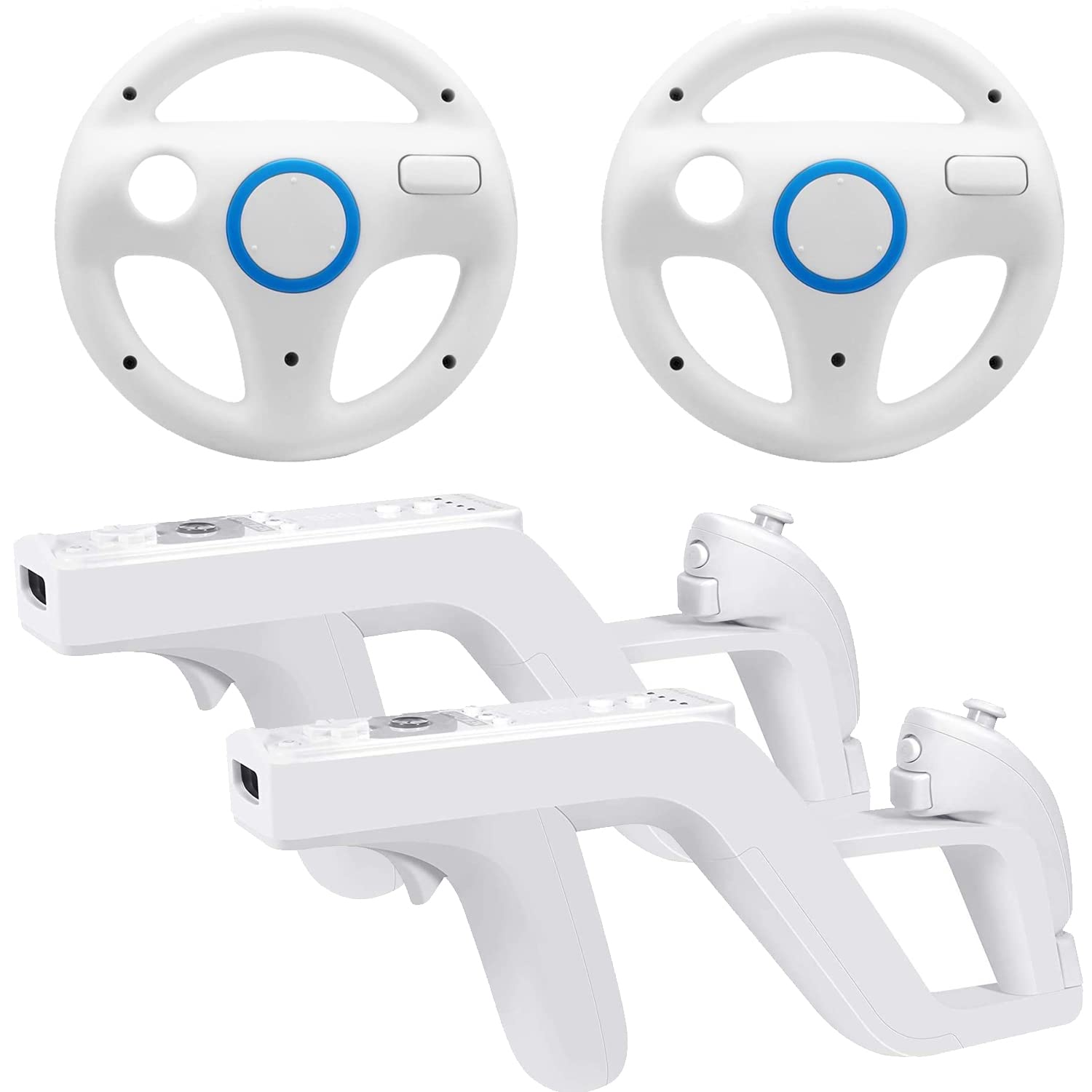 Arrocent Steering Wheel and Zapper Gun Set Compatible with Wii Wii U Remote (Pack of 2  White)