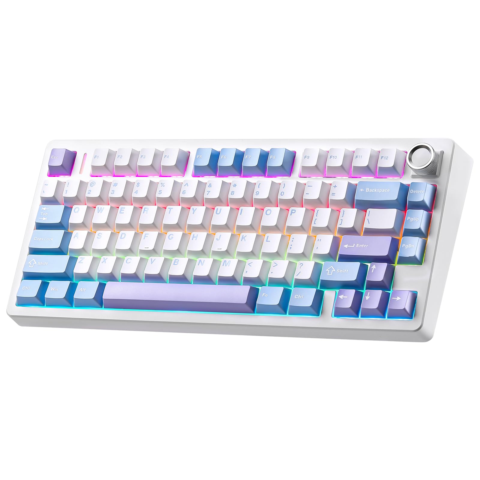 MIKIBY N75 V2 Wireless Mechanical Keyboard  Tri-Mode 2.4GHz/Bluetooth/Wired Gasket-Mounted Hot-Swappable Keyboard with Knob  Linear Switches RGB Backlighting Gaming Keyboard for Win & Mac(White&Blue)