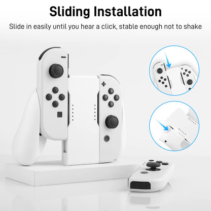 FUNDIARY Comfort Charging Grip for Nintendo Switch & OLED Joycon - Black, Includes LED Indicator, Charging Cable & 6 Thumb Caps