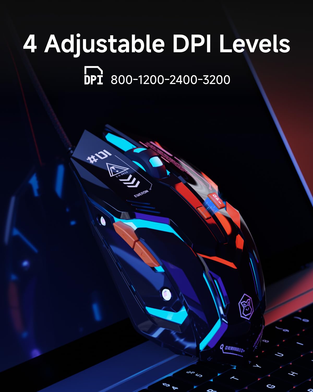 SEUNKWANG G10 Wired Gaming Mouse - RGB Backlit, 3200 DPI, Ergonomic, Quiet Clicks, Black & Orange, 6 Buttons, 4.2FT Cord