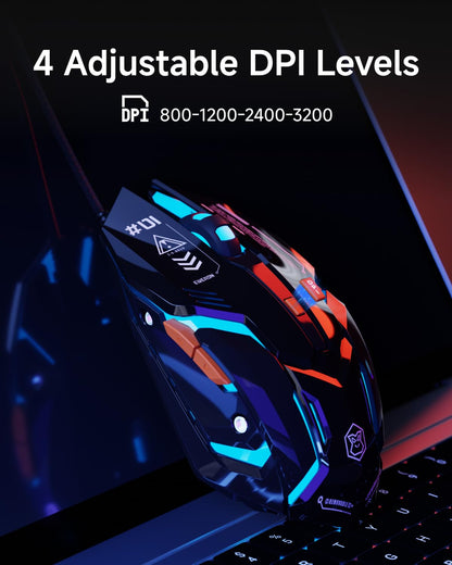 SEUNKWANG G10 Wired Gaming Mouse - RGB Backlit, 3200 DPI, Ergonomic, Quiet Clicks, Black & Orange, 6 Buttons, 4.2FT Cord