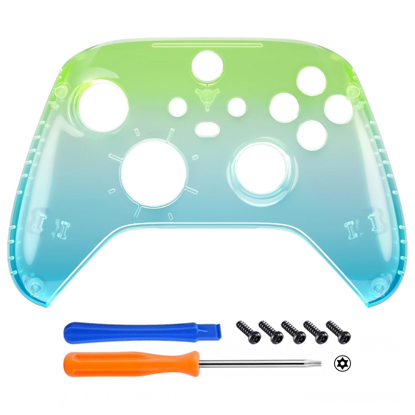 eXtremeRate Replacement Faceplate for Xbox Series X & S - Gradient Translucent Green Blue Custom Shell - Model FX3P355