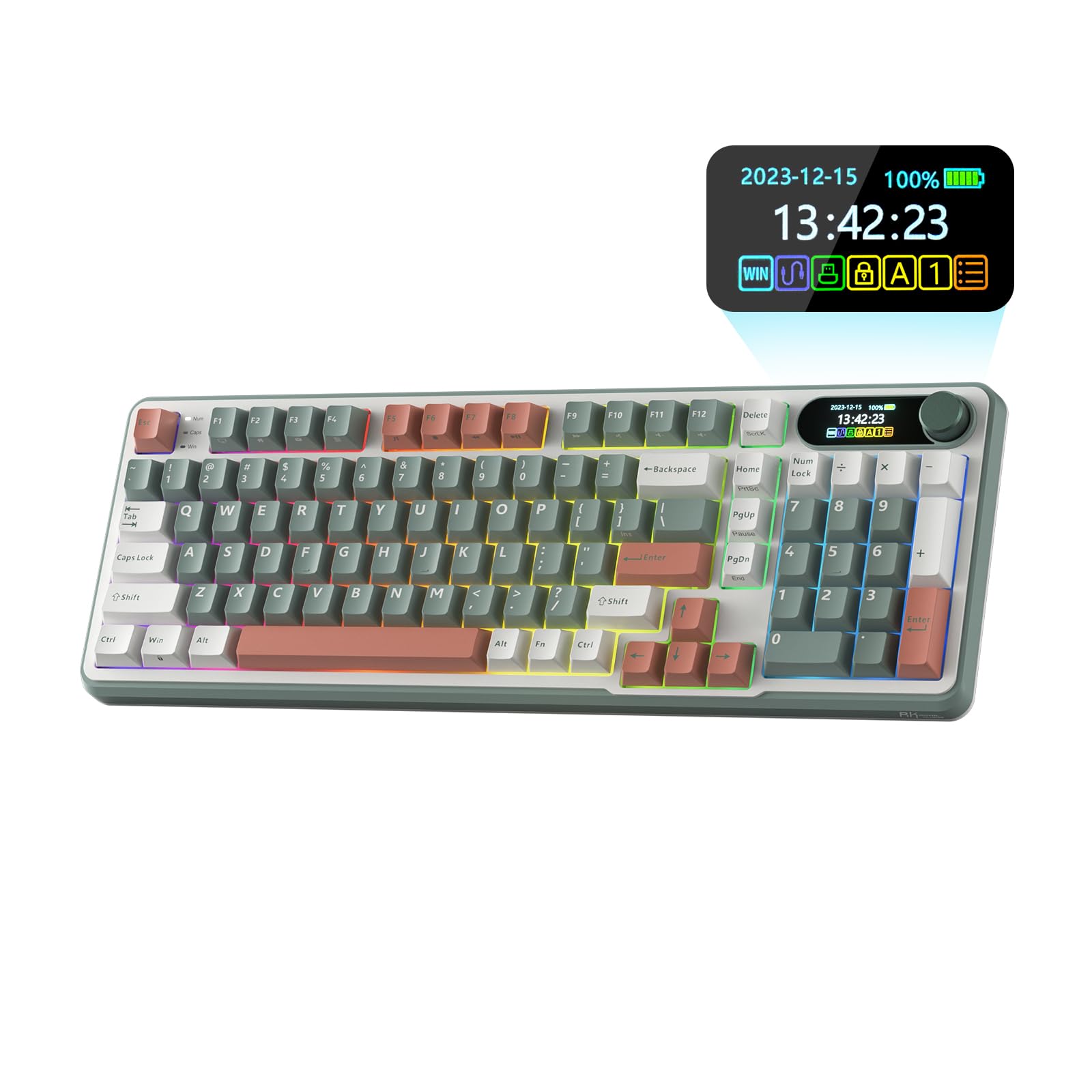 RK ROYAL KLUDGE S98 Mechanical Keyboard - 96% Wireless, Hot Swappable, Tactile Pale Green Switch, Clay Green Color