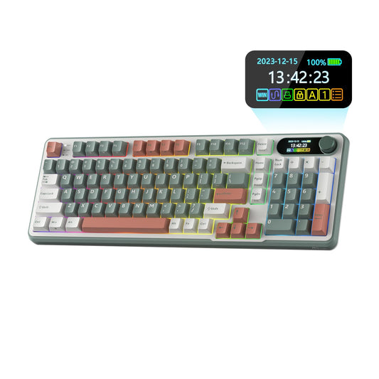 RK ROYAL KLUDGE S98 Mechanical Keyboard - 96% Wireless, Hot Swappable, Tactile Pale Green Switch, Clay Green Color