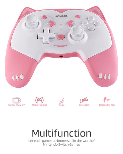 KINVOCA Wireless Controller for Nintendo Switch/Switch Lite - Pink, Turbo, Motion, Vibration, Headphone Jack, Model EG09A
