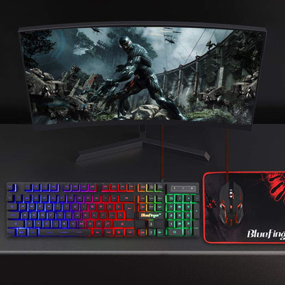 BlueFinger RGB Gaming Keyboard & Mouse Combo, Wired USB, LED Backlit, Black, for PC & Laptop Gaming