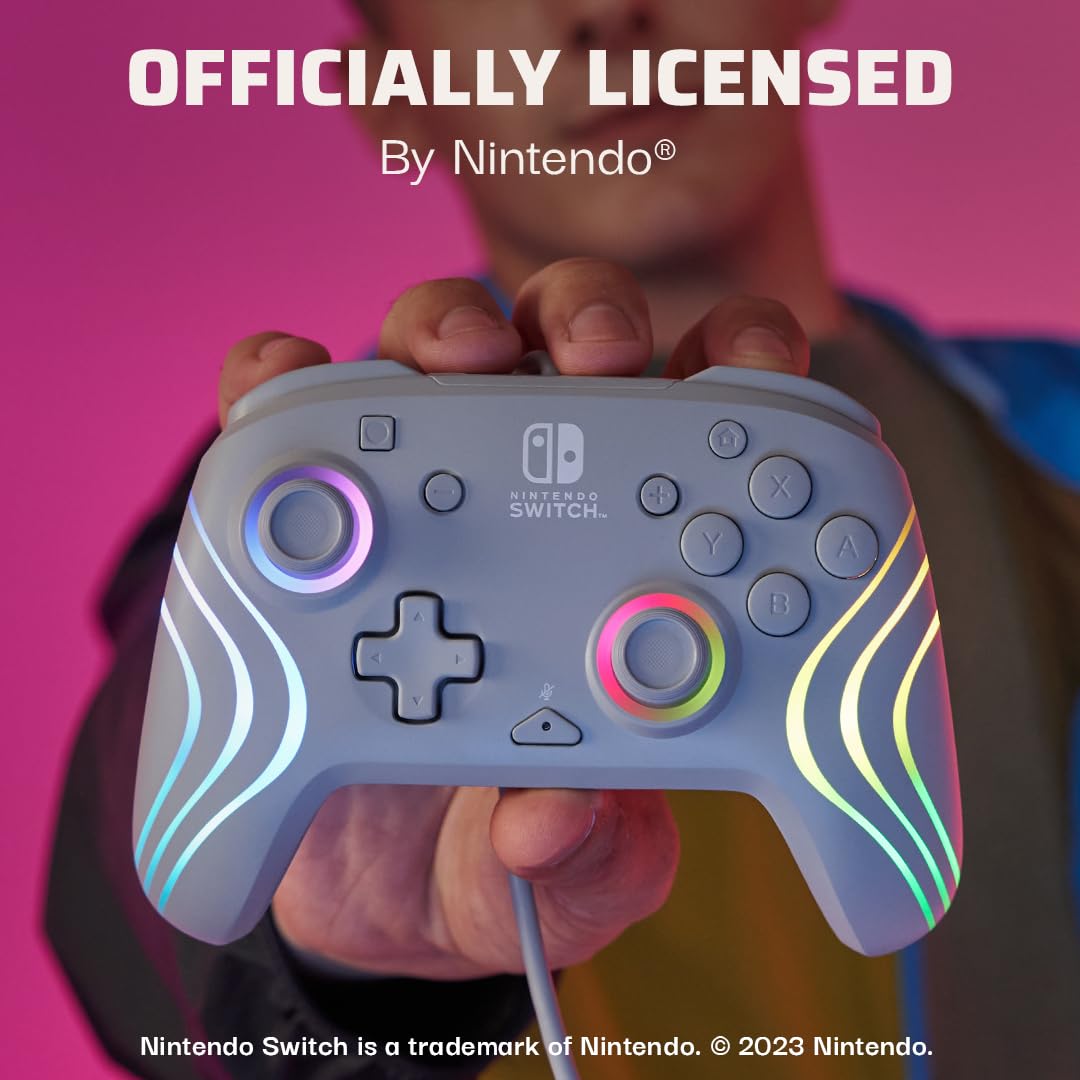 PDP Afterglow Wave Wired RGB Gaming Controller for Nintendo Switch - Customizable Lighting, Gray, Model 500-237-GE