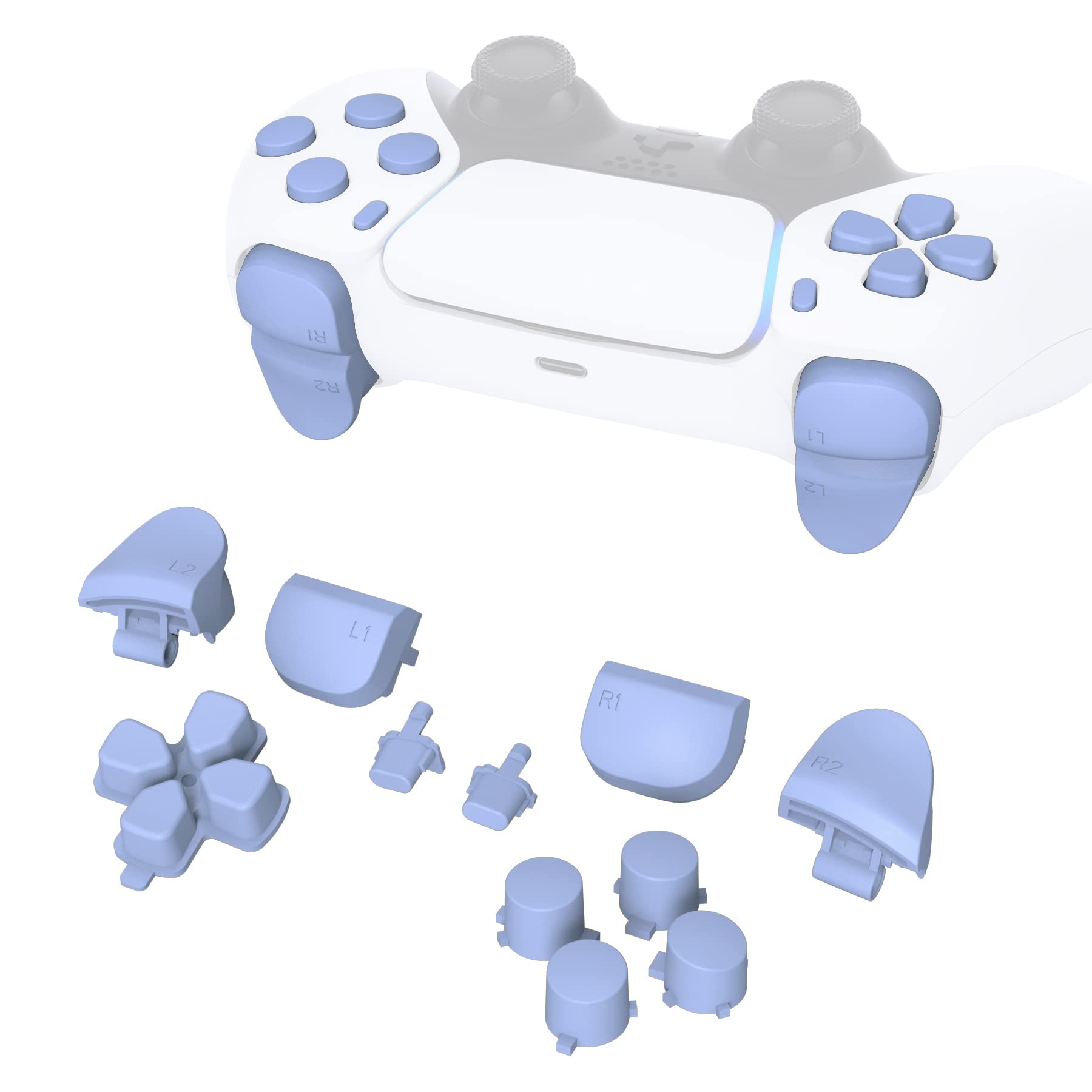 eXtremeRate Replacement D-pad R1 L1 R2 L2 Triggers Share Options Face Buttons  Light Violet Full Set Buttons Compatible with ps5 Controller BDM-010 & BDM-020