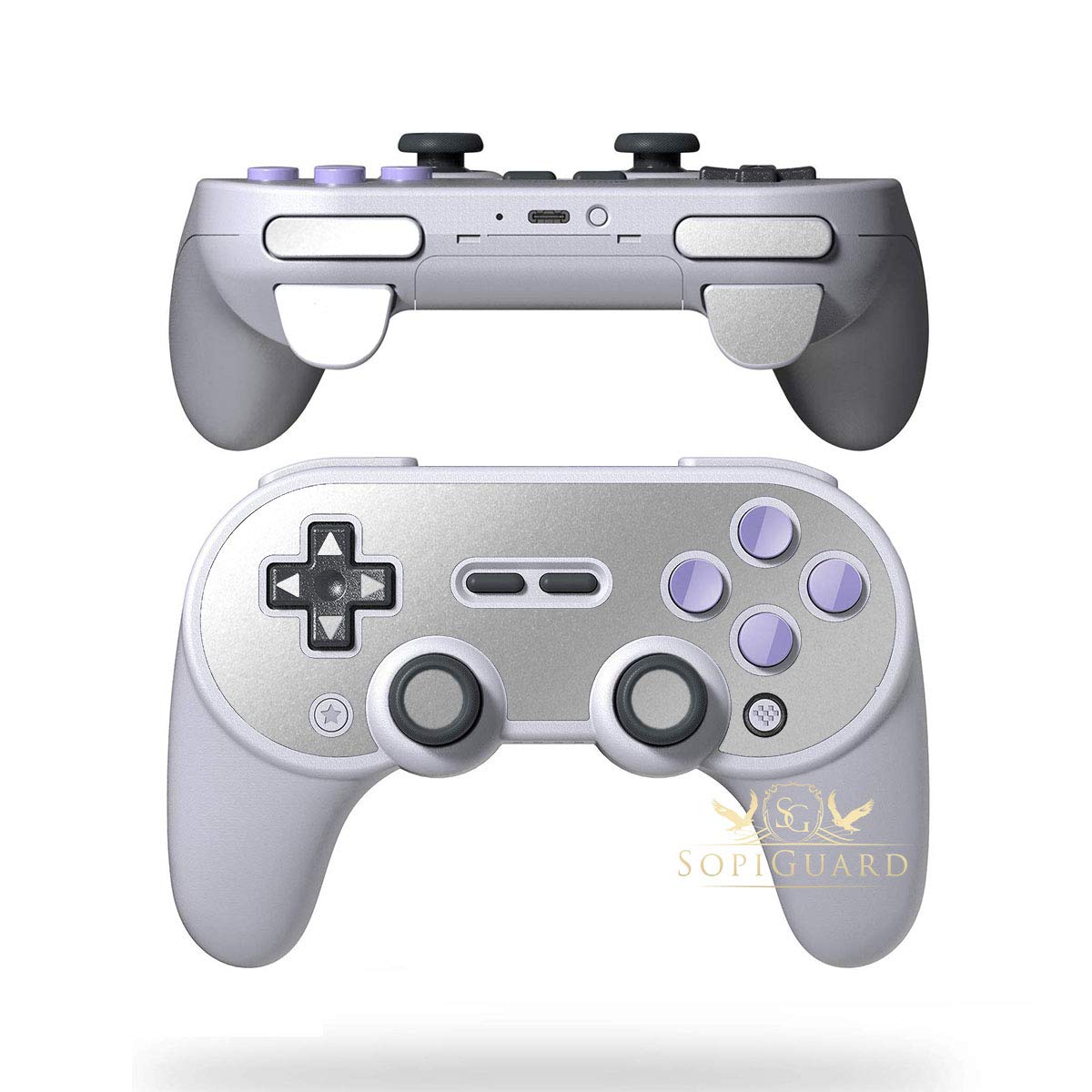 SopiGuard Skin for 8BitDo SN30 Pro+ Controller Precision Cut Vinyl Sticker Wrap (Icy Silver Metallic)
