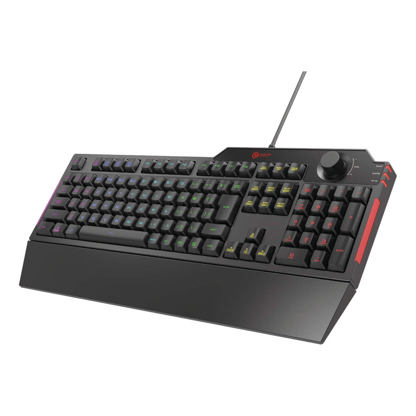 Elecom TK-G02UMBK Wired Gaming Keyboard with Detachable Wrist Rest Volume Dial Membrane Full Key Black