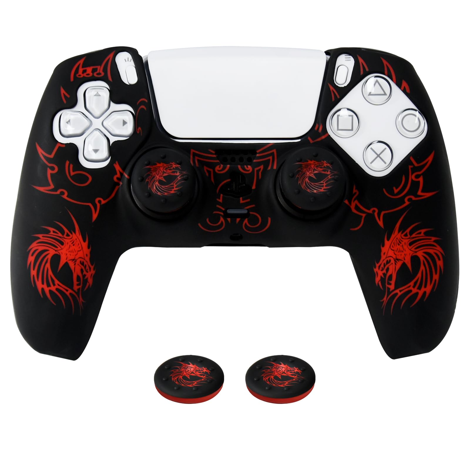 HLRAO PS5 Controller Silicone Cover with Laser-Engraved Dragon Design - Non-Slip Grip Skin + 2 Dragon Thumbstick Caps | Stylish Protective Case for PlayStation 5 Controller