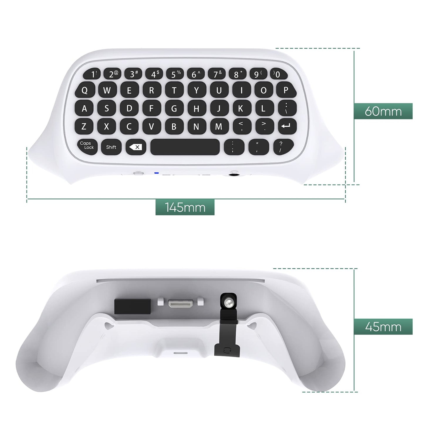 FASTSNAIL Wireless Keyboard Controller for Xbox Series X/S - Ergonomic USB QWERTY Chatpad with Audio Jack - White, Model XSX24-2