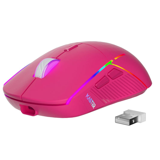 FFJ Wireless Gaming Mouse, 24000 DPI, RGB, Tri-Mode 2.4G/USB-C/Bluetooth, Rechargeable, 75Hrs Battery Life, Magenta, Model
