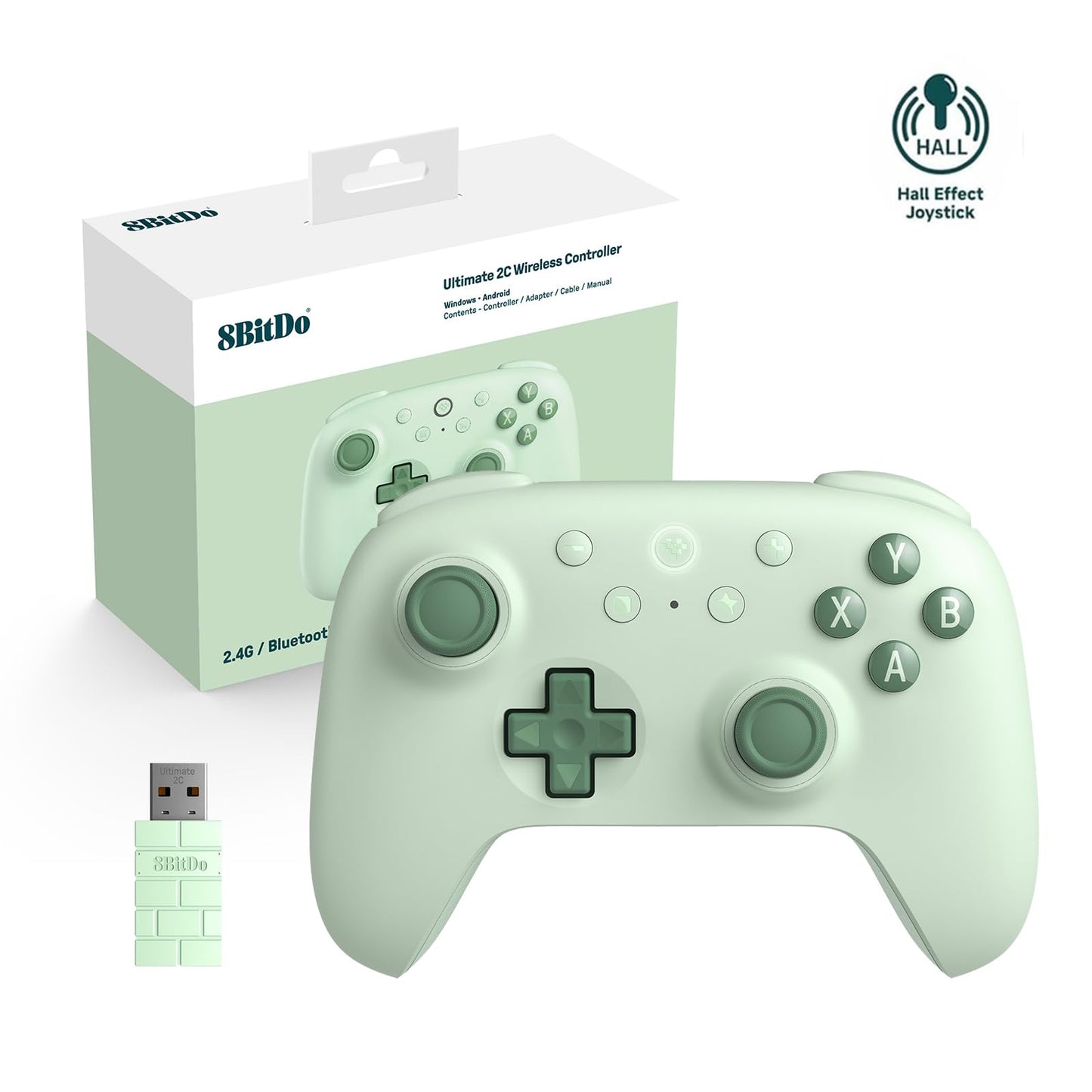 8Bitdo Ultimate 2C Wireless Controller for Windows PC & Android  Hall Effect Joysticks and Triggers  PC Controller with 1000 Hz Polling Rate  Remappable L4/R4 Bumpers  Green