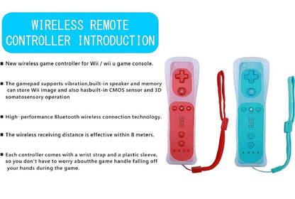 ZeroStory Wireless Controller & Nunchuck for Wii/Wii U - Red & Blue, Model FG02-13, with Silicone Case & Wrist Strap, 2 Packs