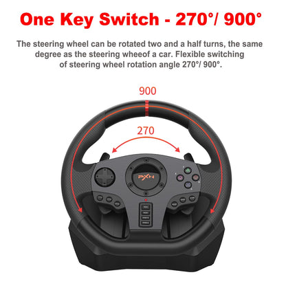 PXN V900 Gaming Steering Wheel - 270/900° Racing Wheel with Dual Vibration, Black, Compatible with PS4, PC, Xbox One, Switch