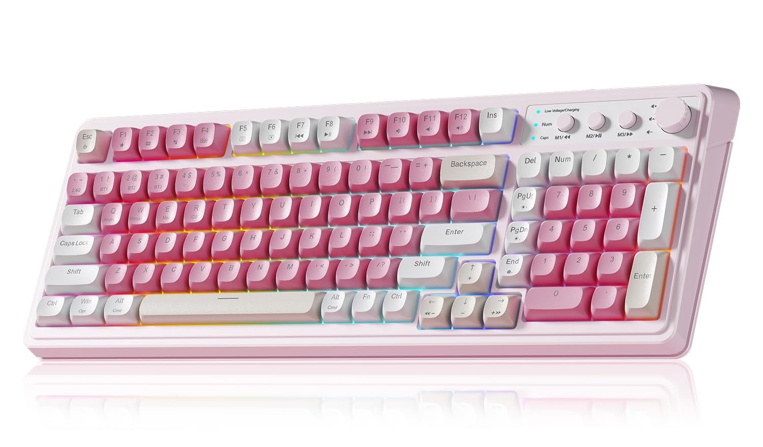 AULA S99 Wireless Gaming Keyboard - Bluetooth, RGB Backlit, Number Pad, Pink
