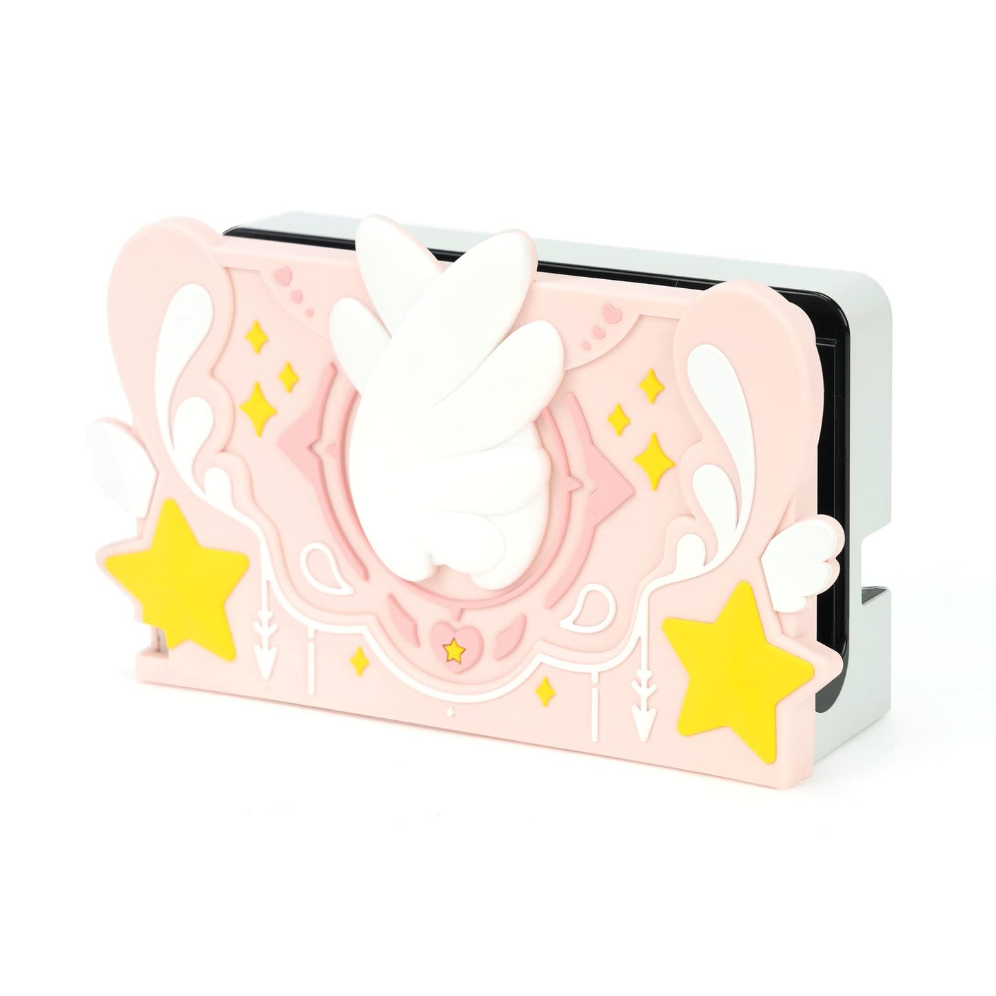 GeekShare Soft Silicone Faceplate Cover for Switch/OLED Charging Dock  Anti-Scratch Dock Cover- Star Wings Series (Pink)