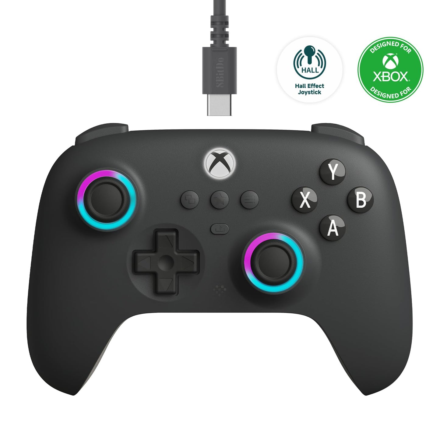 8Bitdo Ultimate C Wired Controller for Xbox with Hall Effect Joysticks and Triggers  RGB Lighting Fire Ring  Compatible with Xbox Series X|S  Xbox One  Windows 10/11 - Officially Licensed (Dark Gray)