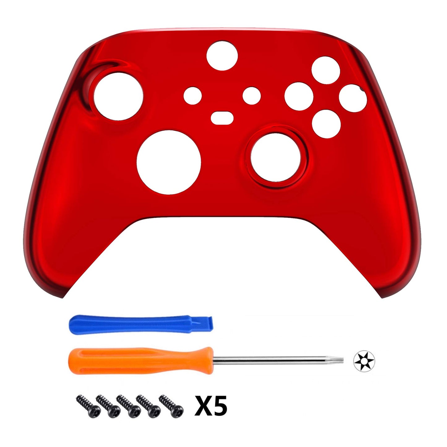 eXtremeRate Custom Shell for Xbox Controller - Chrome Red Faceplate Cover, Model FX3D403, Durable Plastic Replacement Accessory