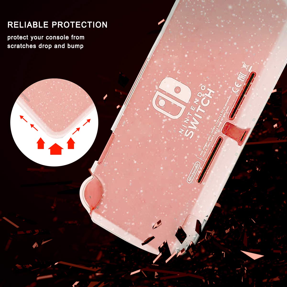 Moxiaomo Nintendo Switch Lite Case - Clear TPU Cover with Shock-Absorption & Anti-Scratch Protection, Glitter Bling Design