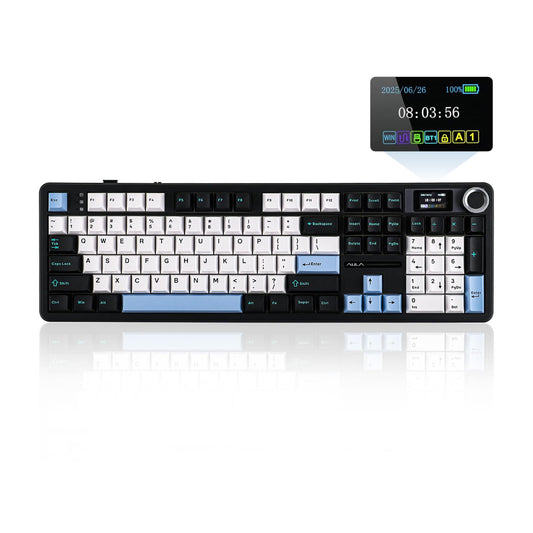 EPOMAKER X Aula F108 PRO Wireless Gaming Keyboard with Screen  8000mAh Battery  104 Hot-Swappable and Programmable Keys and Knob  RGB Backlight  for Mac/PC/Android (Blue&White&Black)