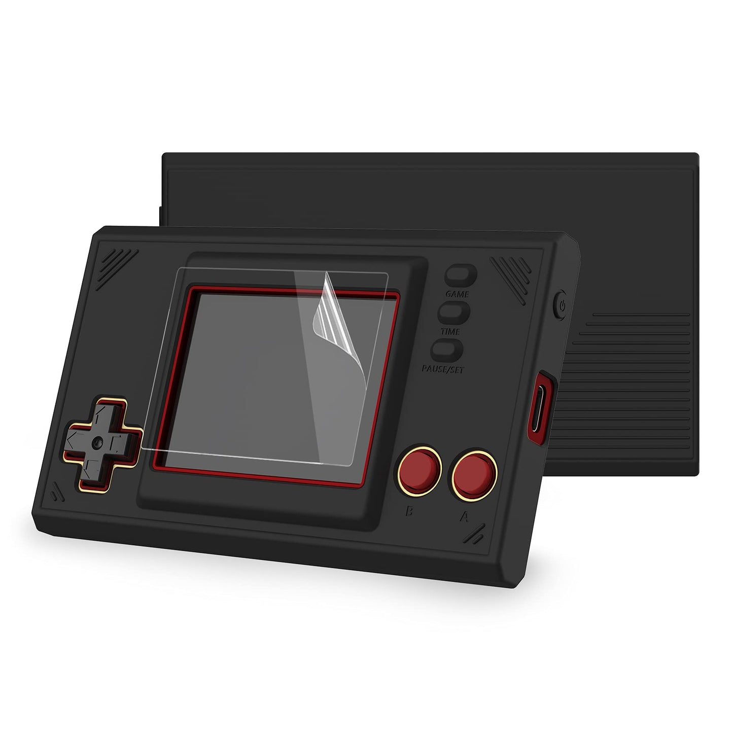 PlayVital Black Silicone Cover Protective Case Skin for Nintendo Game & Watch: Super Mario Bros w/ 2 Pcs Screen Protectors
