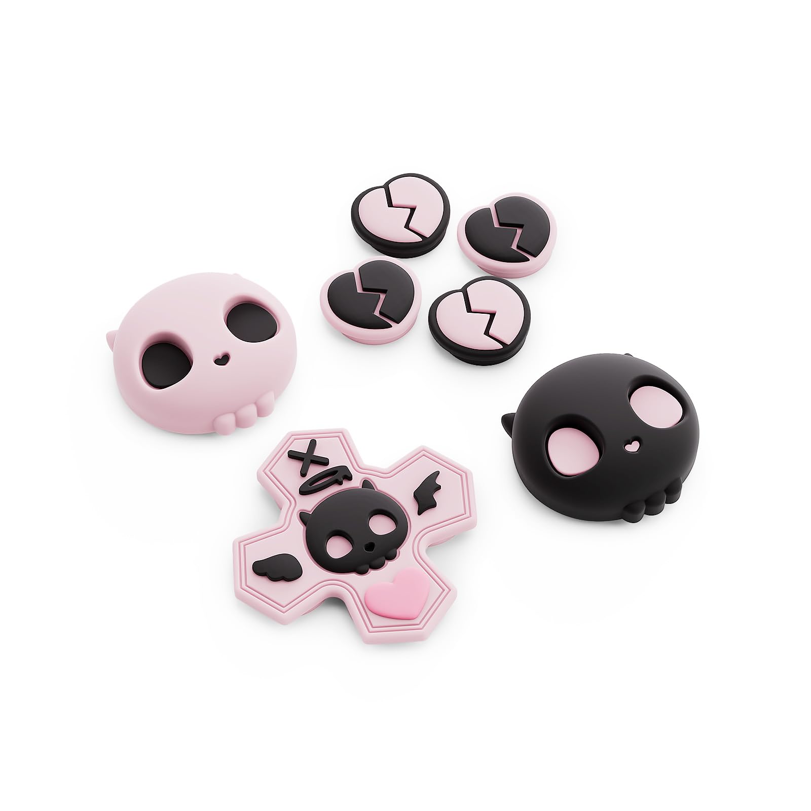 GeekShare Skull D-Pad Button Caps Silicone Thumb Grips Set  ABXY Key Buttons Sticker Joystick Cover Caps Compatible with Switch 2  Pink & Black