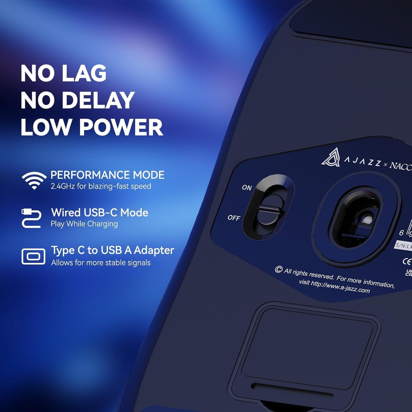 A.JAZZ AJ139 G Pro 4K Wireless Gaming Mouse - Ultra-Lightweight, 26000DPI, Dual Mode, Ergonomic, Symmetric, Black