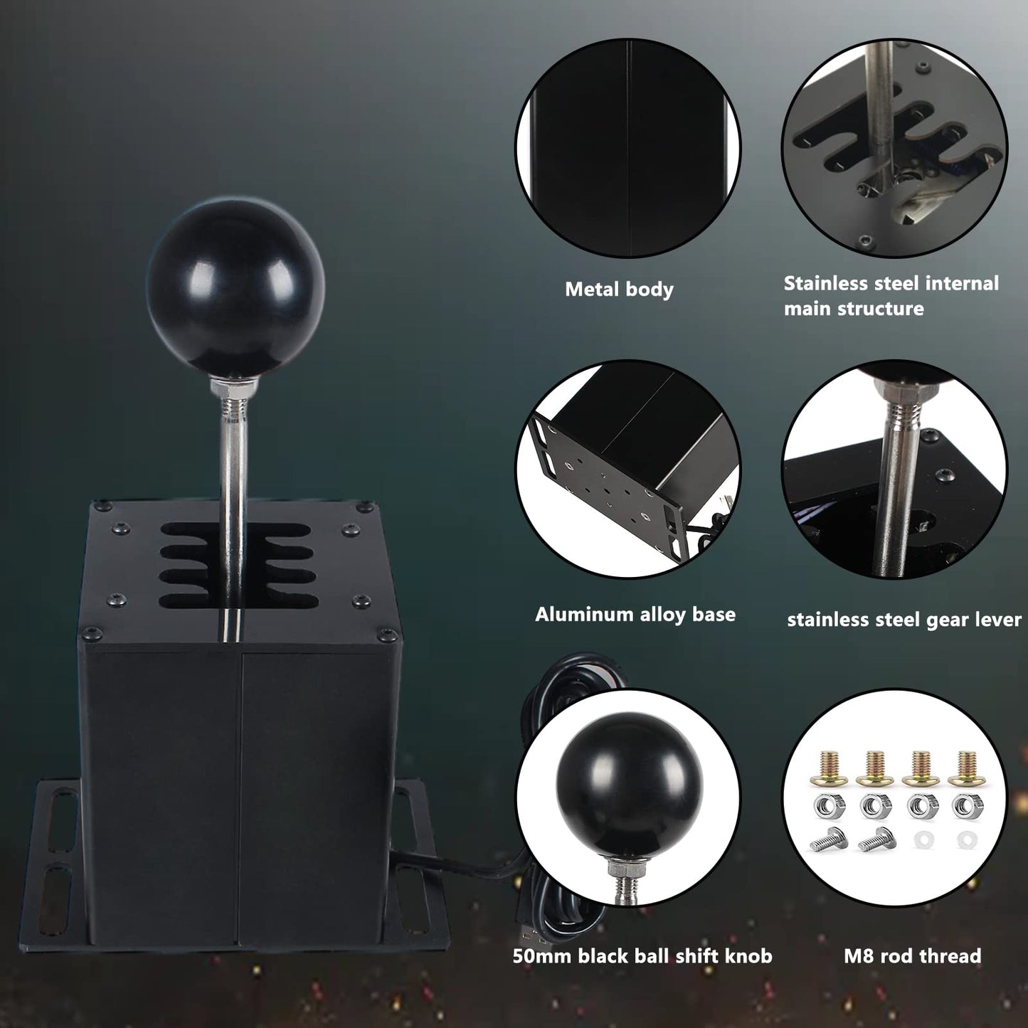 GSTP PC USB Simulator Shifter for G29 G27 G25 G920 T300RS/GT - 7+R Black Compatible with ATS ETS Dust WRC Sim Racing Games