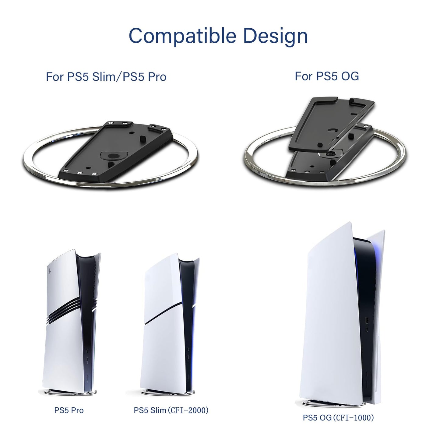 ANNSKIN PS5 Slim Vertical Stand - Non-Slip Base Mount for PS5/PS5 Slim Consoles - Silver/Black, Model W1