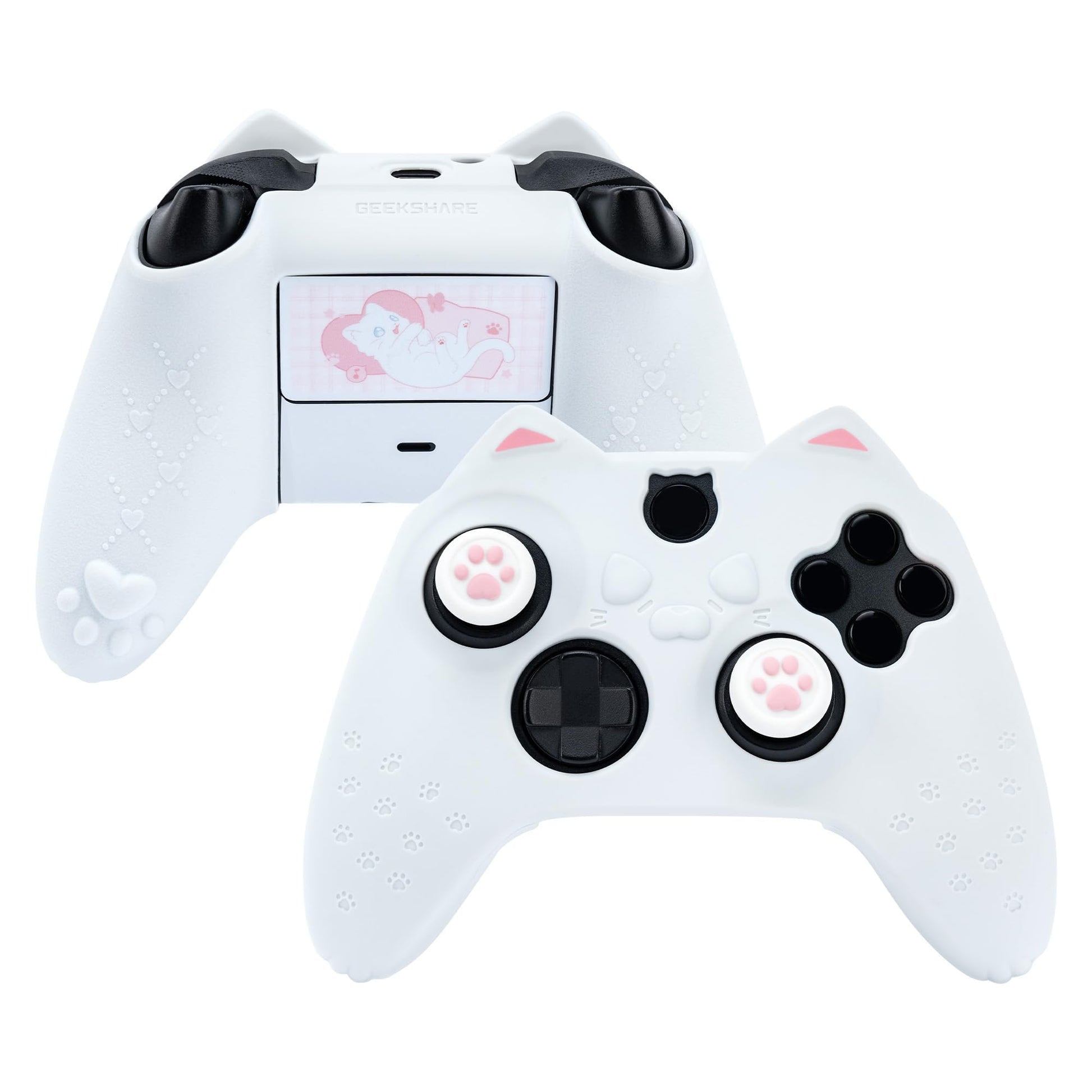 GeekShare Cat Paw Controller Skin Grips Set Anti-Slip Silicone Protective Cover Skin Case Compatible with Xbox Series X Controller with 2 Thumb Grip Caps and 1 Sticker (White)