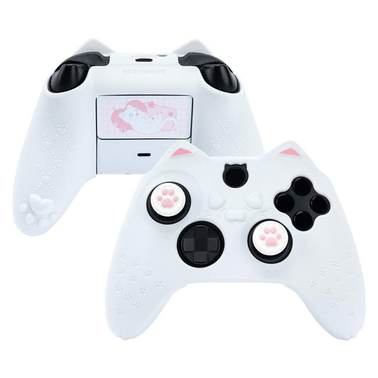 GeekShare Cat Paw Controller Skin Grips Set Anti-Slip Silicone Protective Cover Skin Case Compatible with Xbox Series X Controller with 2 Thumb Grip Caps and 1 Sticker (White)