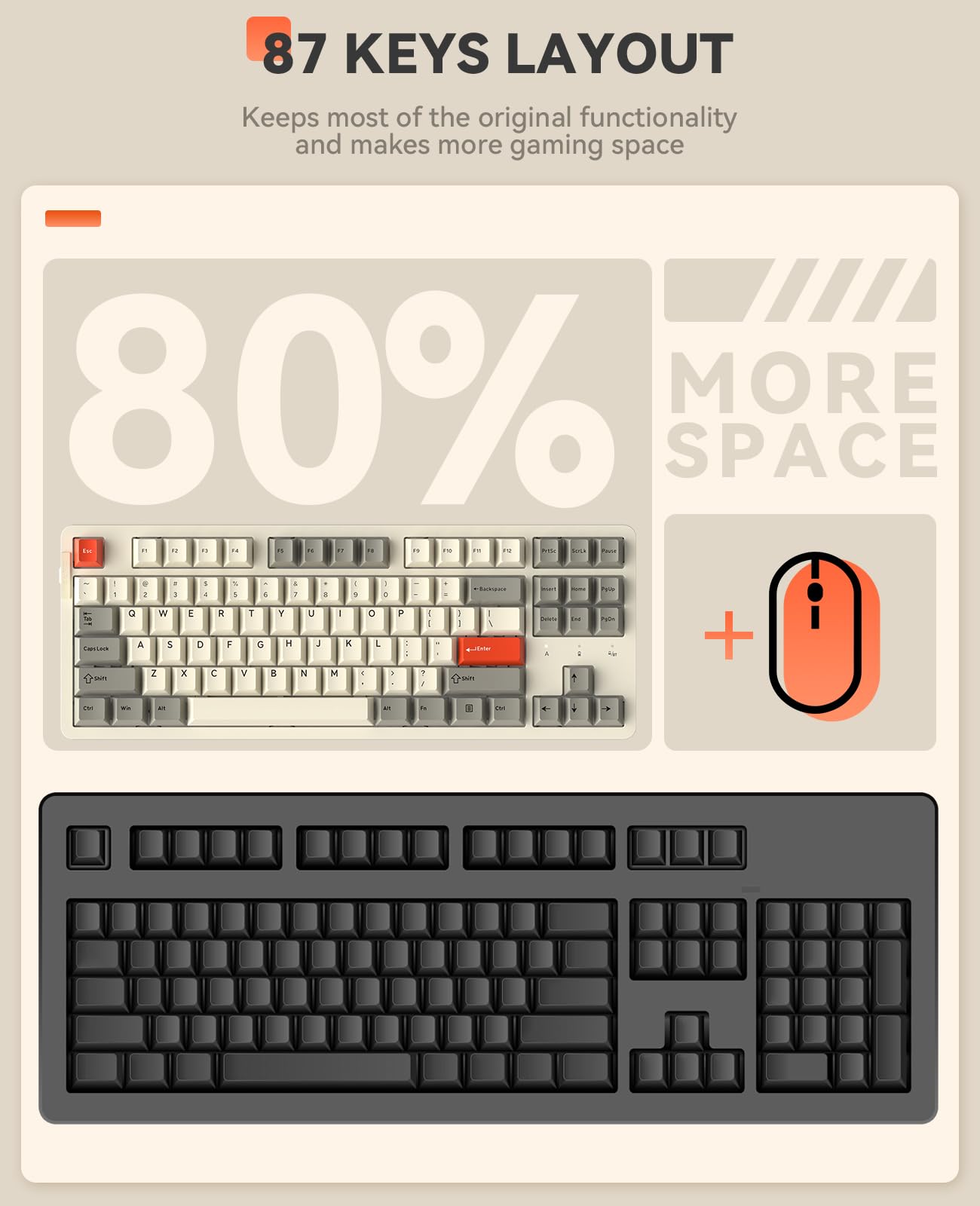 DAREU EK87PRO Wireless Mechanical Gaming Keyboard, TKL RGB, Hot-Swappable, Retro Beige, HIFI Dream Switch, Model EK87 PRO-BG-D