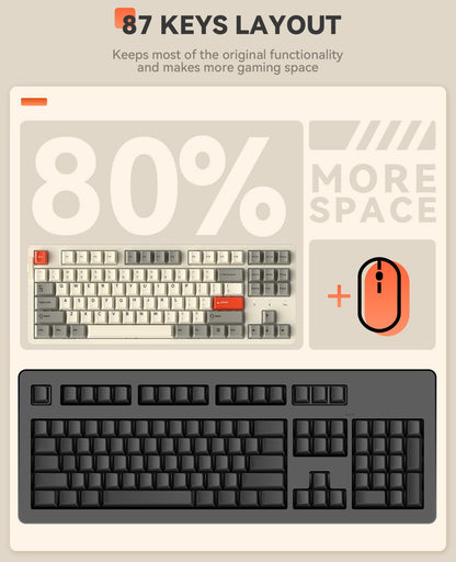 DAREU EK87PRO Wireless Mechanical Gaming Keyboard, TKL RGB, Hot-Swappable, Retro Beige, HIFI Dream Switch, Model EK87 PRO-BG-D