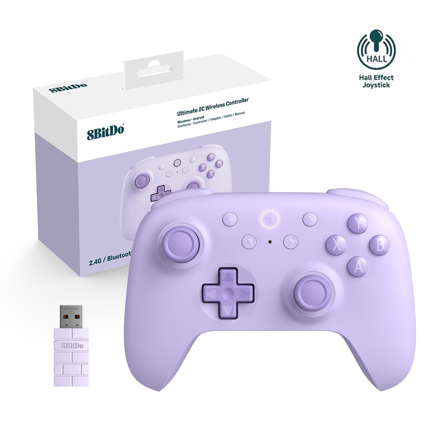 8Bitdo Ultimate 2C Wireless Controller for Windows PC & Android  Hall Effect Joysticks and Triggers  PC Controller with 1000 Hz Polling Rate  Remappable L4/R4 Bumpers  Purple