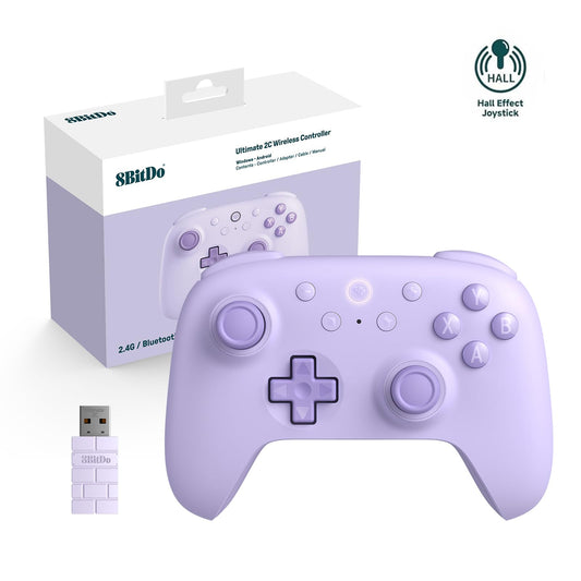 8Bitdo Ultimate 2C Wireless Controller for Windows PC & Android  Hall Effect Joysticks and Triggers  PC Controller with 1000 Hz Polling Rate  Remappable L4/R4 Bumpers  Purple