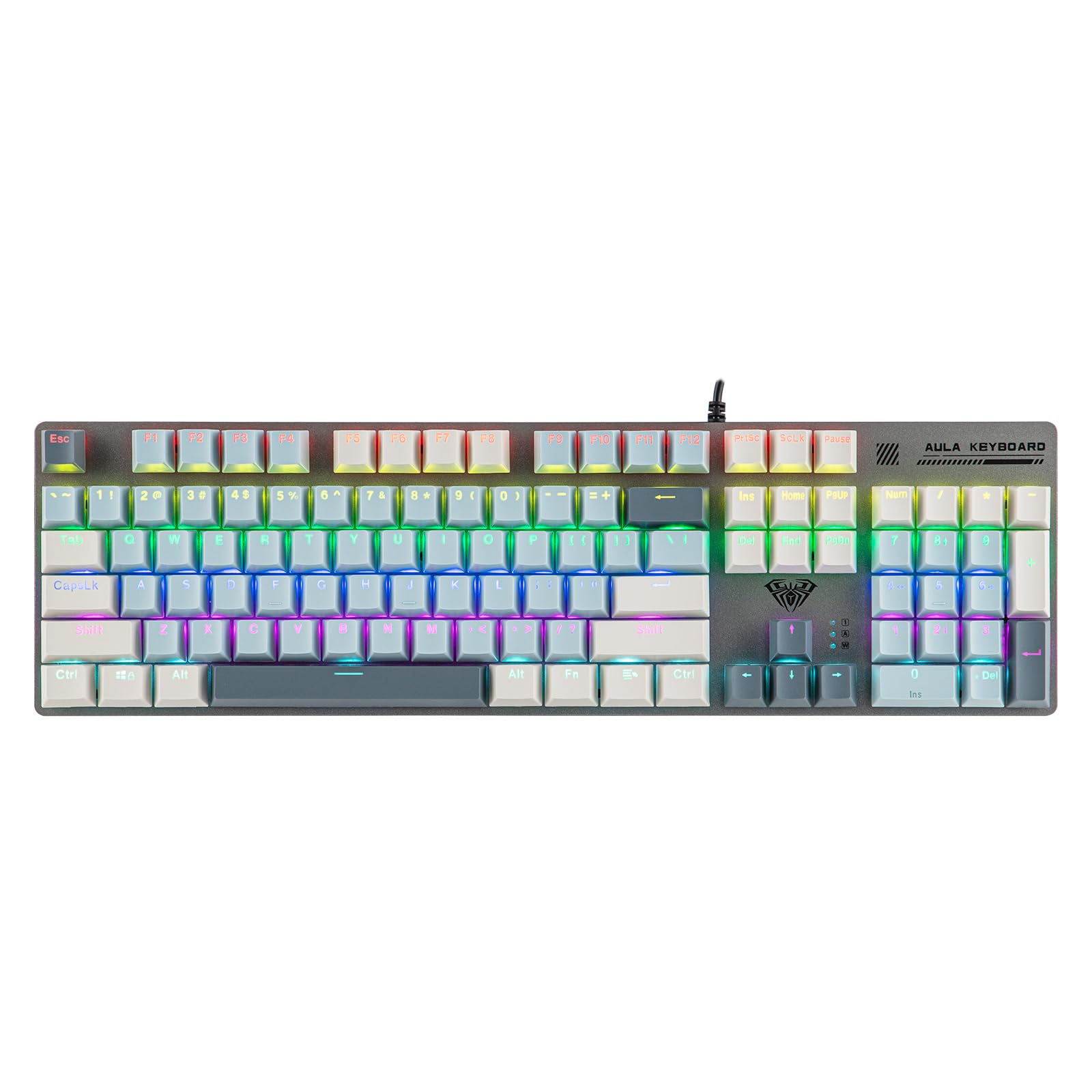 MechLands Aula S500 Wired Gaming Keyboard  100% Full Size Mechanical Keyboard with Number Pad  104 Keys  NKRO  RGB Backlits  Shine Through Keycaps  Ergonomic for PC E-Sports (Black&Blue  Blue Switch)