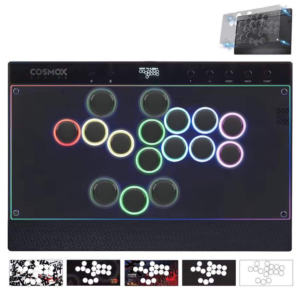 Sehawei Haute42 C16 Arcade Controller - Leverless, RGB Button Rims, Magnetic Panel, Black, Compatible with PC/Switch/PS3/PS4/Steam Deck
