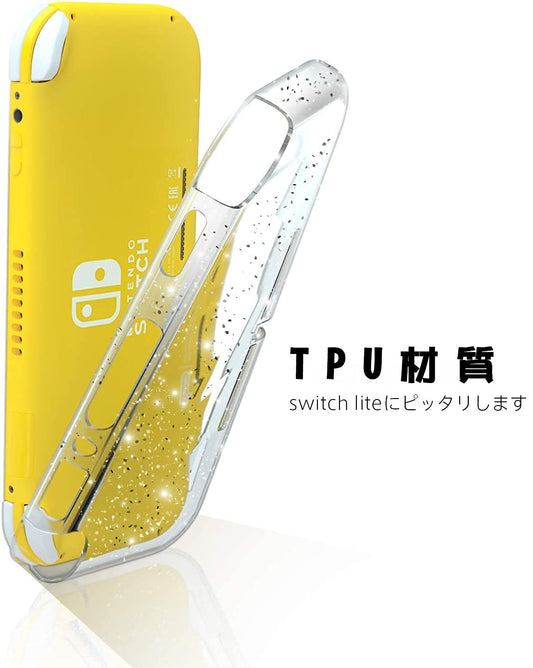 HEATFUN Switch Lite Case - Clear TPU Shell, Glitter Design, Slim Grip, Anti-Scratch Cover for Girls, Cute Travel Accessories