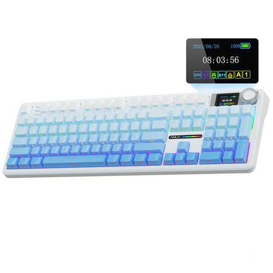 AULA F108 Pro Wireless Mechanical Keyboard, Hot Swappable, RGB Backlit, Gradient Blue, 8000mAh Battery, 104 Keys