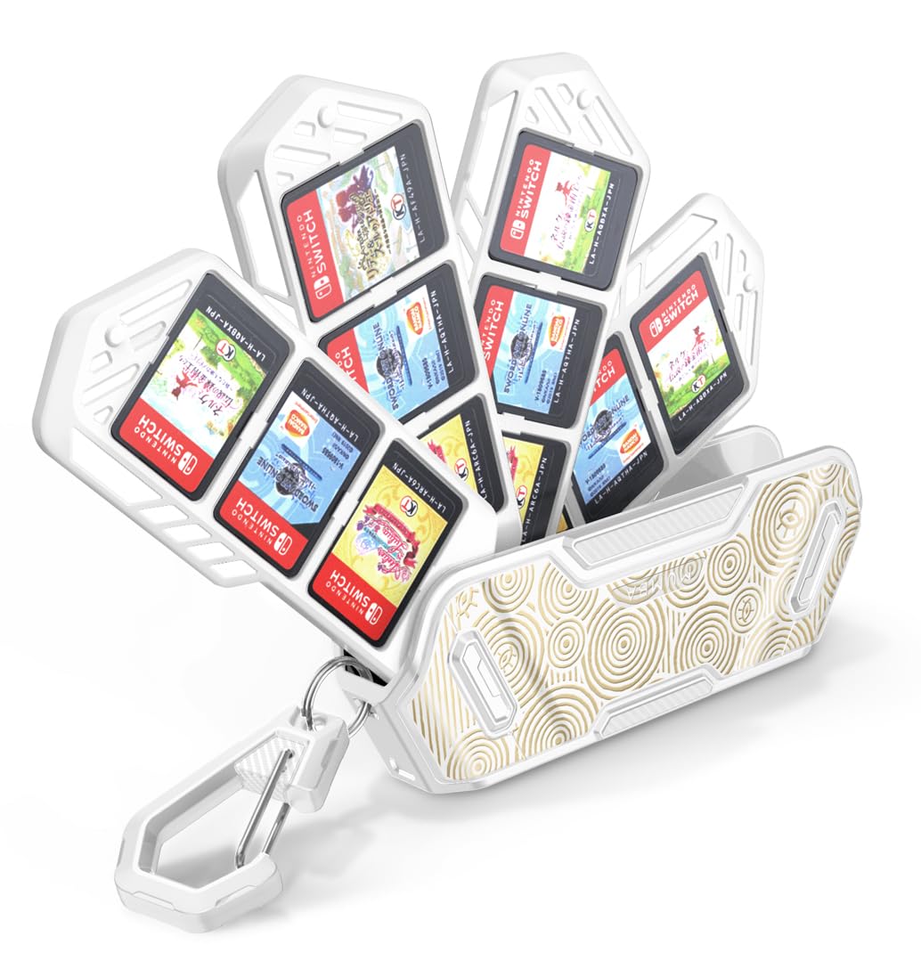 Mumba Switch Game Card Case - Portable 4-Layer Holder, 4.7 Size, White/Gold for Nintendo Switch, Switch OLED, Switch Lite