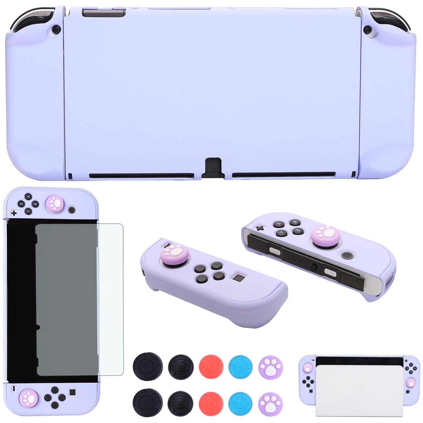 COMCOOL Dockable Case for Nintendo Switch Oled - [9 FT Military Grade Drop Protection] [with Tempered Glass Screen Protector and Thumb Grips] Cute Protective Cover for Nintendo Switch Oled - Purple